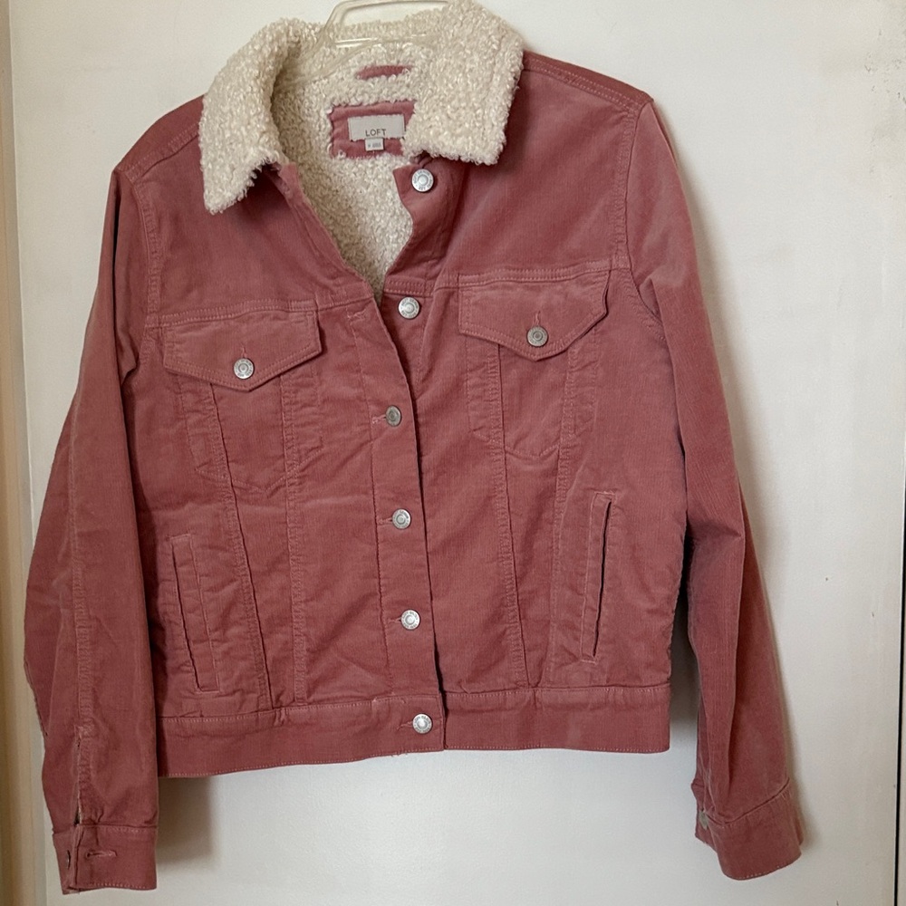 LOFT Dusty Rose Jean Jacket with Sherpa Lining